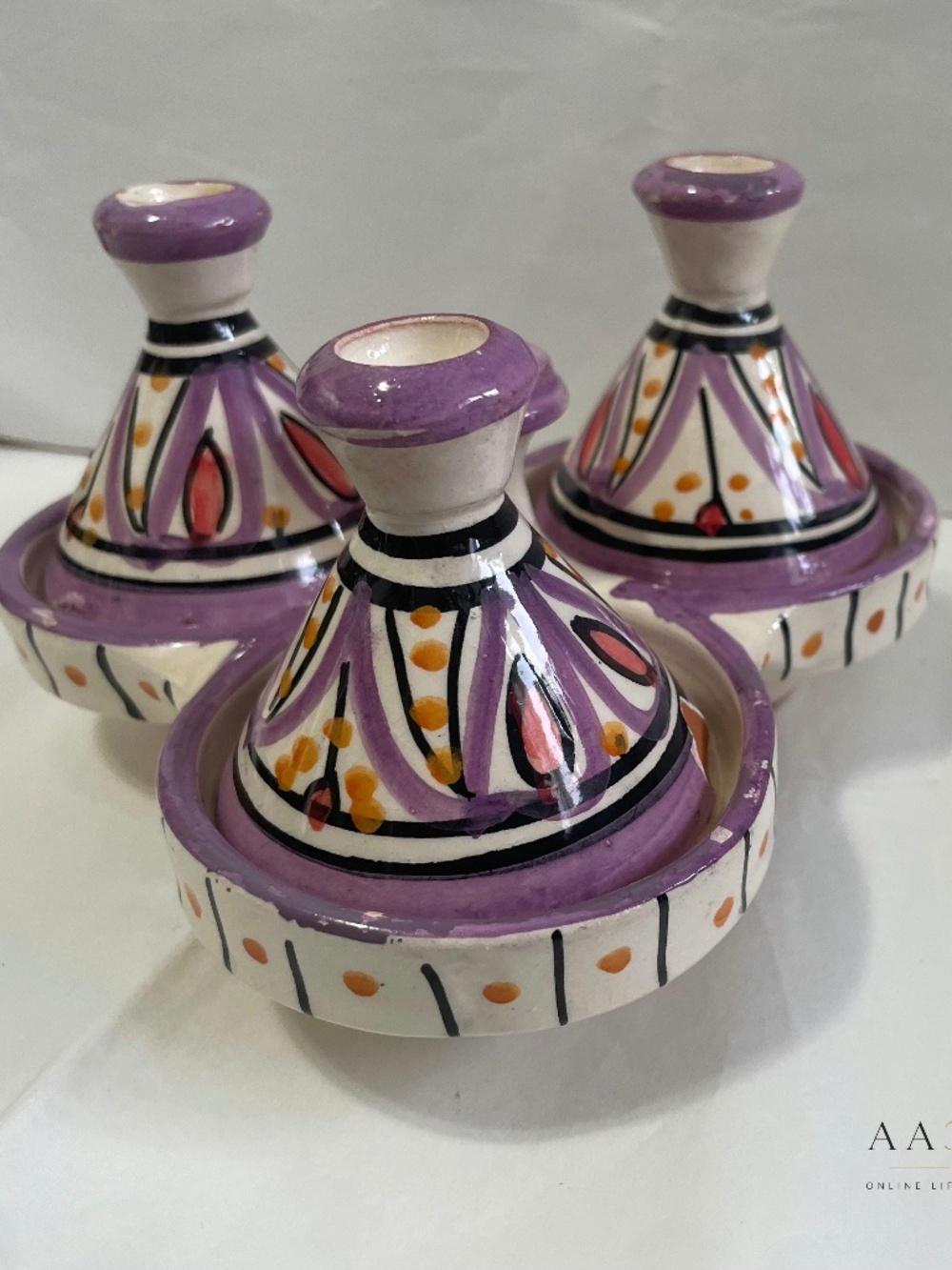 Handmade Moroccan Ceramic Triple Mini Tagine Spice & Condiment Server